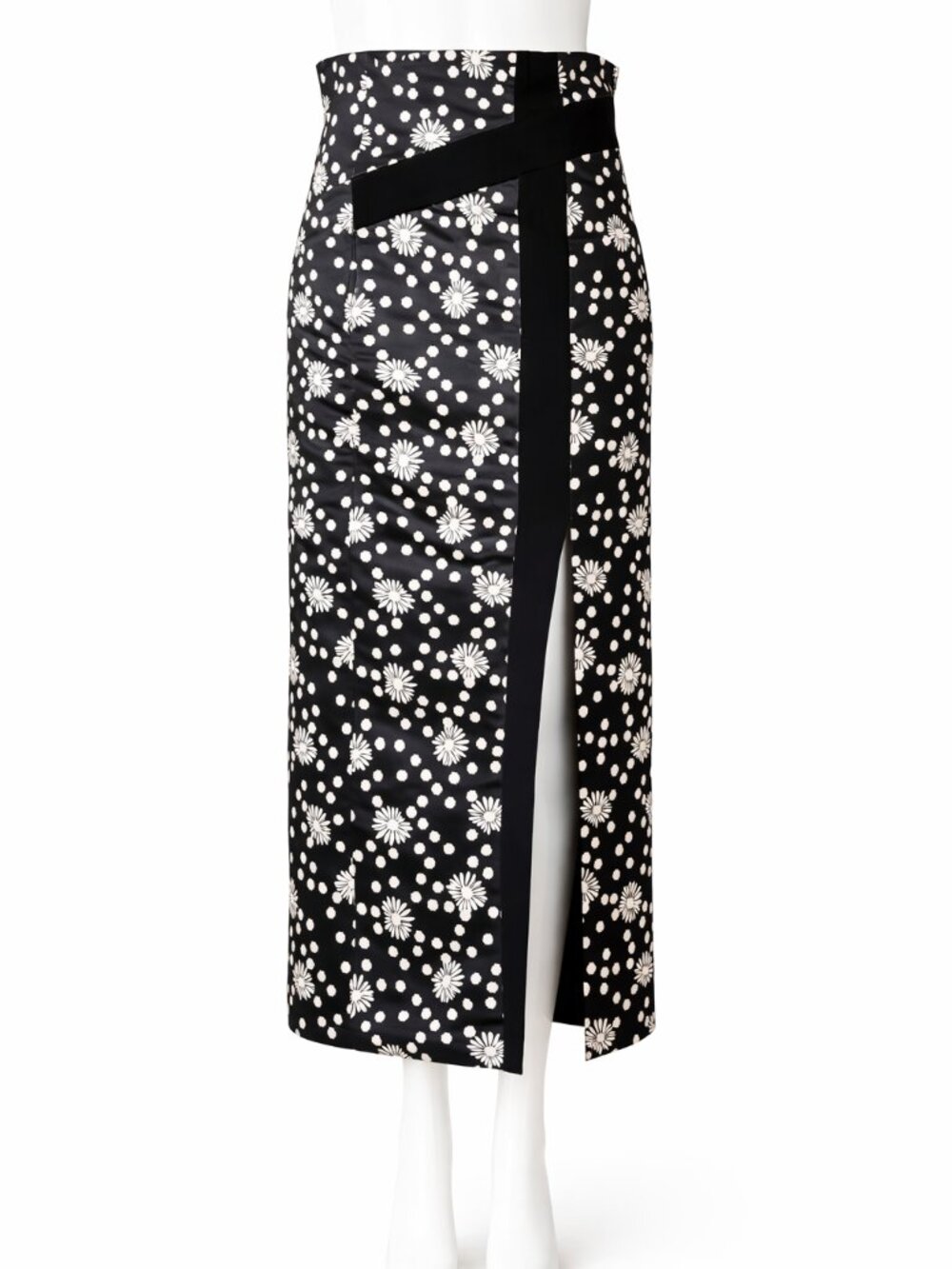 Emanuel Ungaro Skirt Vintage Midi High Waist Black White Floral Slit Designer